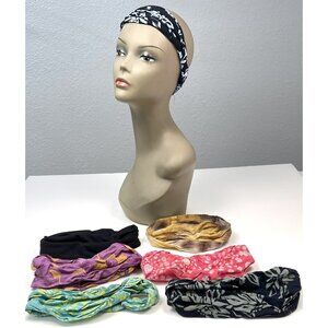 Lot 7 Fabric Elastic Back Stretch Cloth HEADWRAPS Headbands Head Wrap Turban EUC